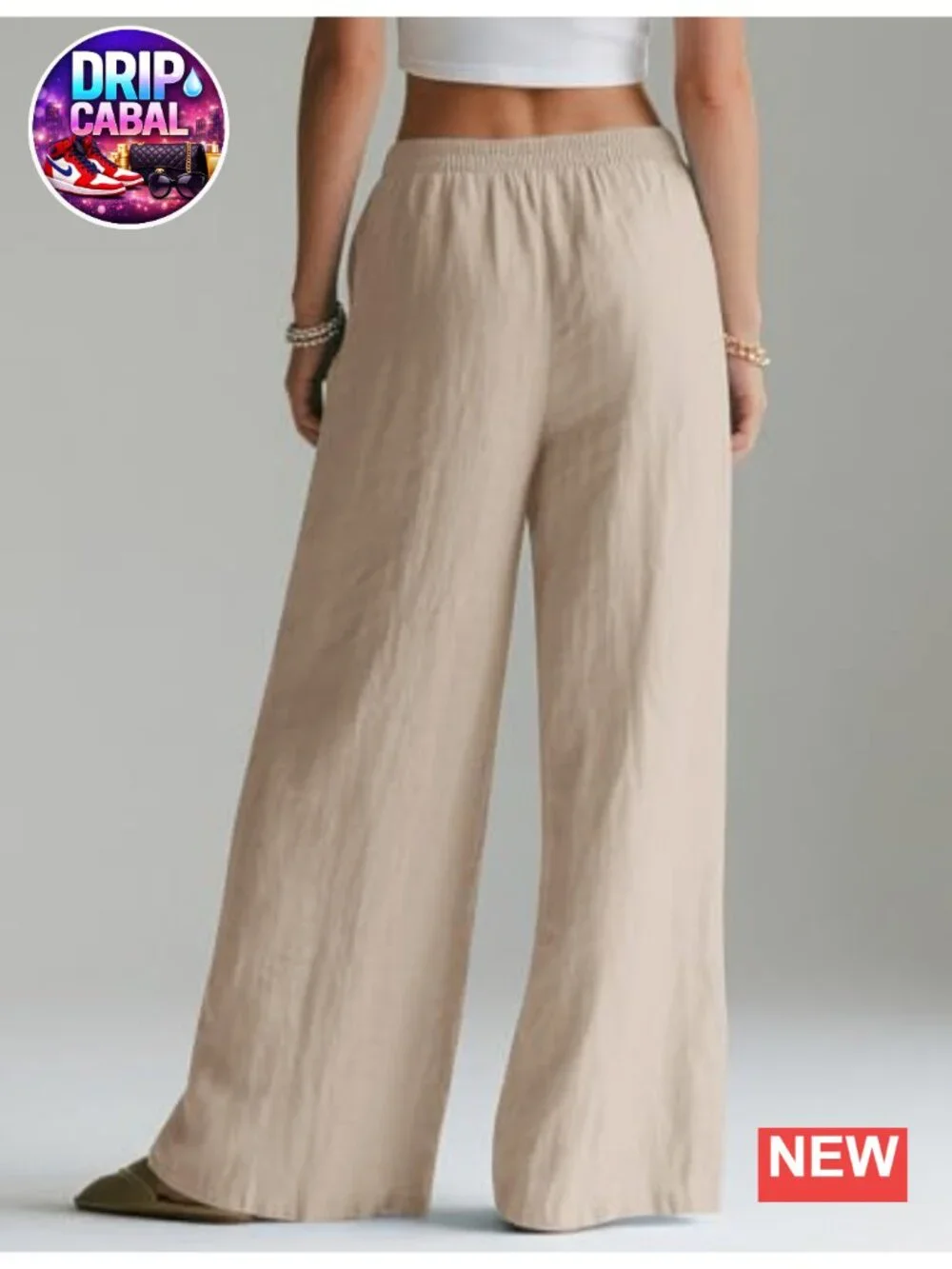 Linen Wide Leg Pants Women Cotton Elastic Waist Palazzo Travel Beach Summer
